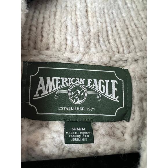 American Eagle Women's Cable Knit Crop Sweater Fisherman Wool Blend Neutral SZ M - Picture 7 of 8